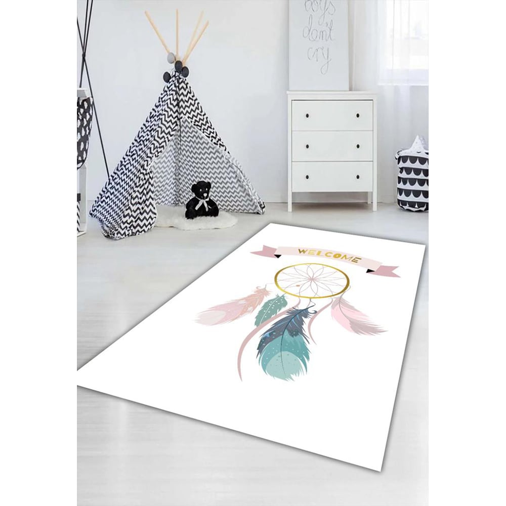 Covor copii Collection Welcome, 120 x 180 cm, poliester, alb-verde