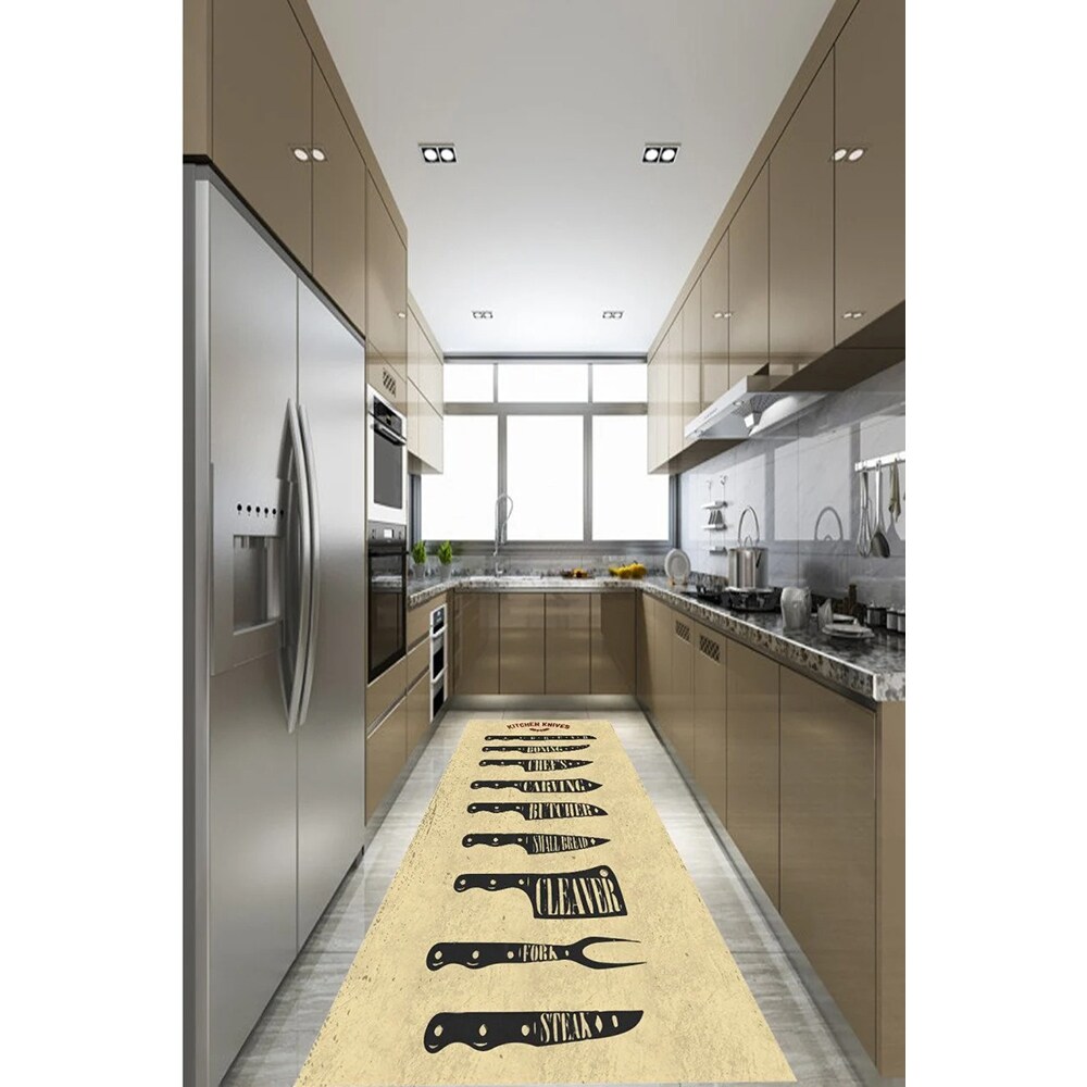 Covor bucatarie Collection Knives, 80 x 200 cm, poliester, negru-bej