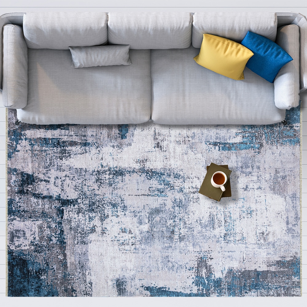 Covor living / dormitor Heybe, 80 x 150 cm, bumbac, gri-albastru