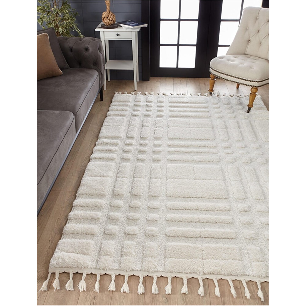 Covor living / dormitor Shaggy 2, 80 x 150 cm, polipropilena, alb