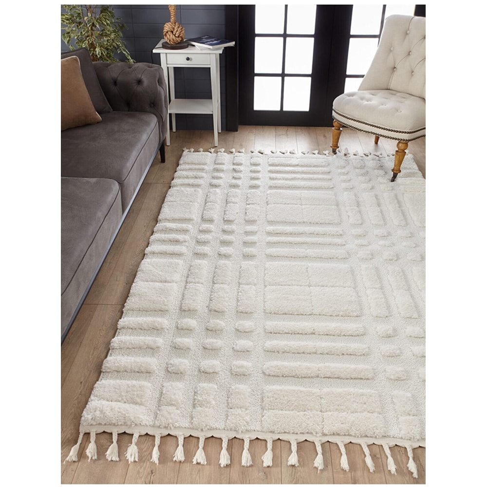 Covor living / dormitor Shaggy 2, 120 x 160 cm, polipropilena, alb