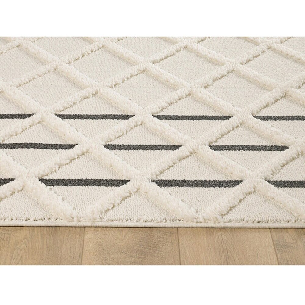 Covor living / dormitor Shaggy, 80 x 150 cm, polipropilena, bej-negru