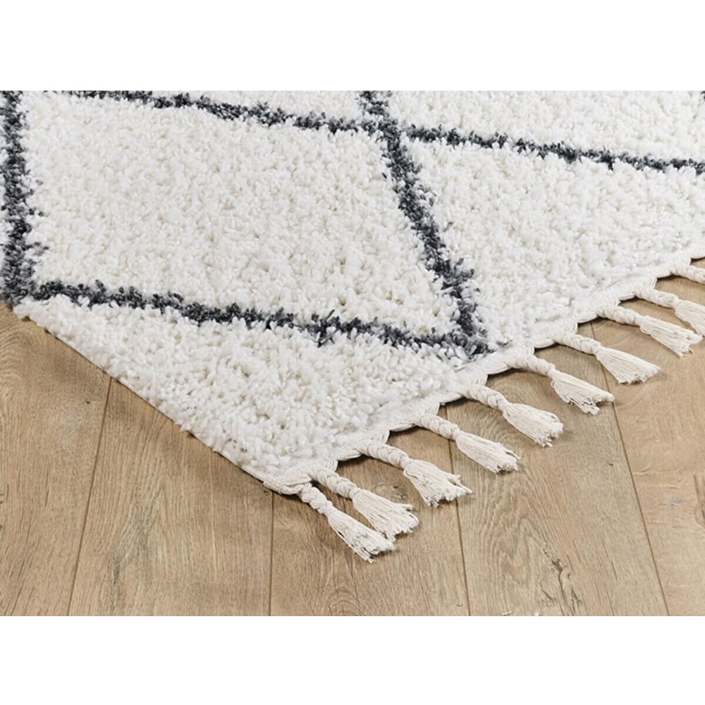 Covor living / dormitor Shaggy, 80 x 150 cm, polipropilena, alb-negru
