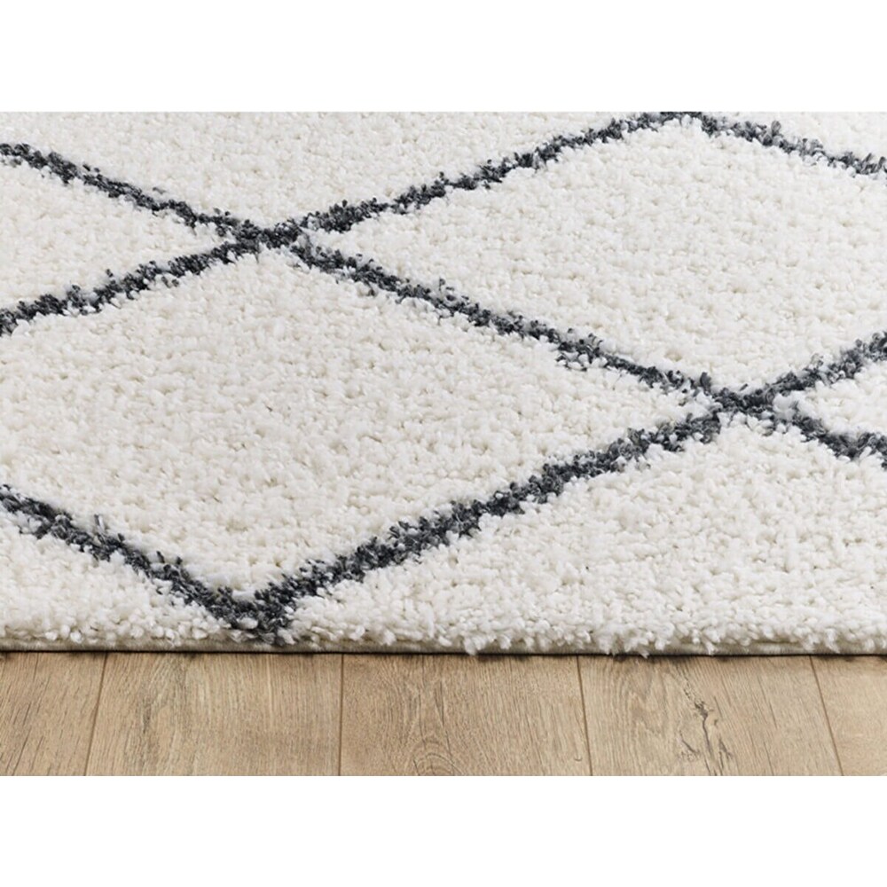 Covor living / dormitor Shaggy, 80 x 150 cm, polipropilena, alb-negru