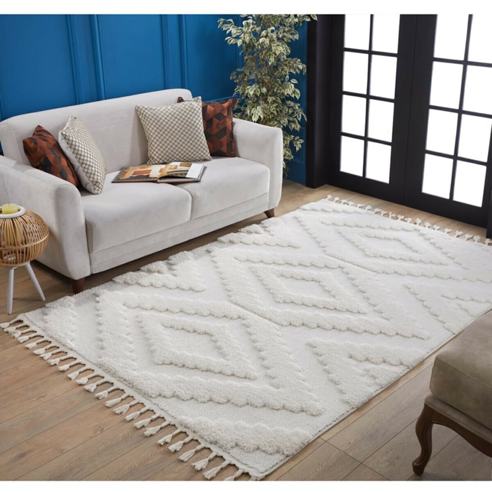 Covor living / dormitor Shaggy 1, 80 x 150 cm, polipropilena, alb