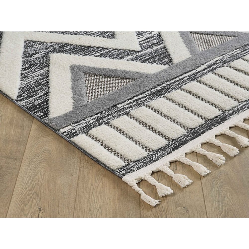 Covor living / dormitor Shaggy, 80 x 150 cm, polipropilena, gri inchis-alb