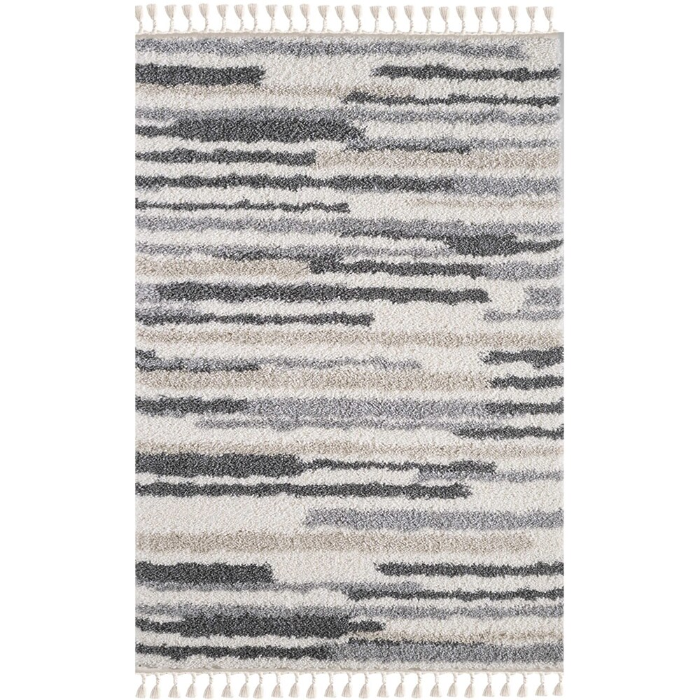 Covor living / dormitor Shaggy, 80 x 150 cm, polipropilena, gri-alb