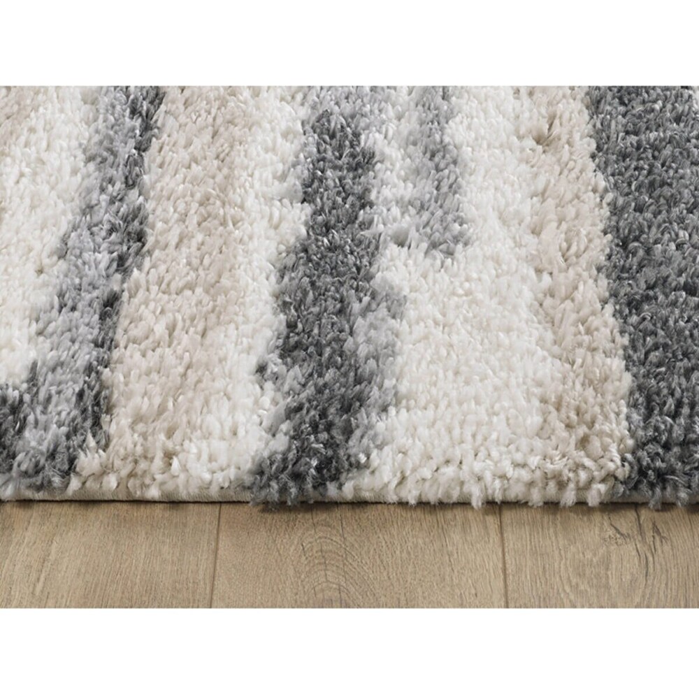 Covor living / dormitor Shaggy, 80 x 150 cm, polipropilena, gri-alb