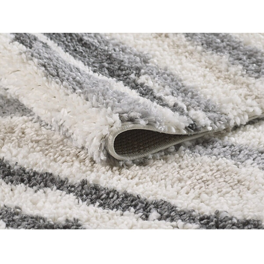 Covor living / dormitor Shaggy, 80 x 150 cm, polipropilena, gri-alb