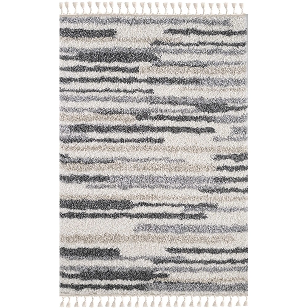 Covor living / dormitor Shaggy, 120 x 160 cm, polipropilena, gri-alb