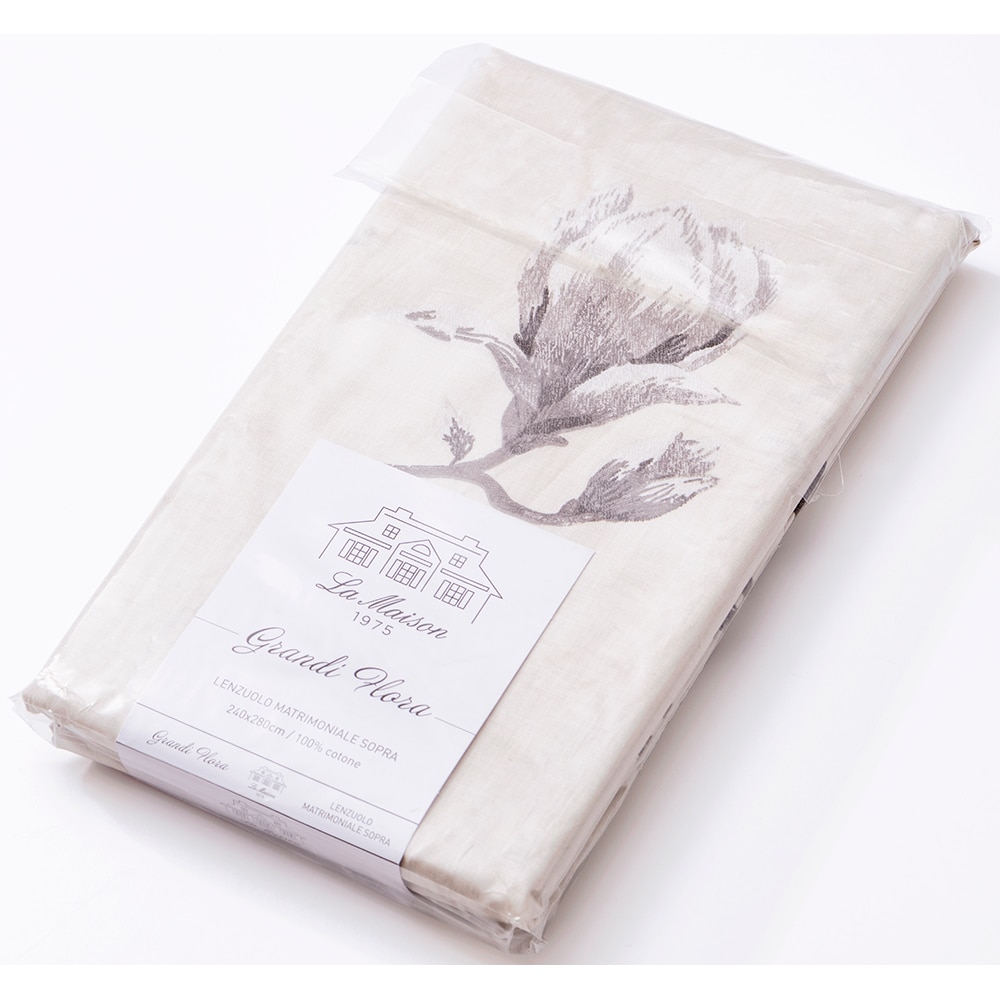 Cearceaf pat La Maison Grandi Flora, 100% bumbac, 240 x 280 cm, crem