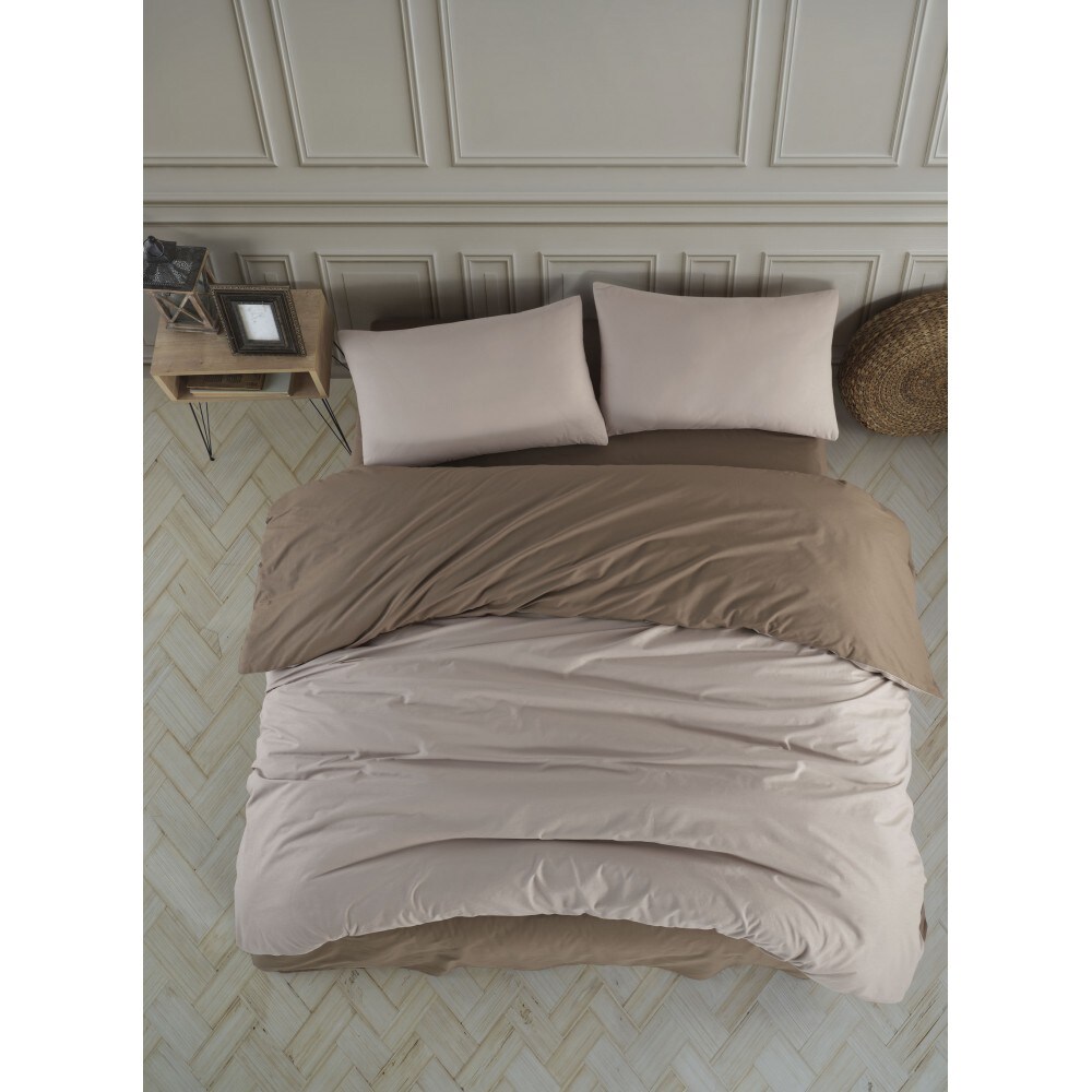 Lenjerie de pat Duo Beige, 2 persoane, 100% bumbac, 200 x 200 cm, 4 piese