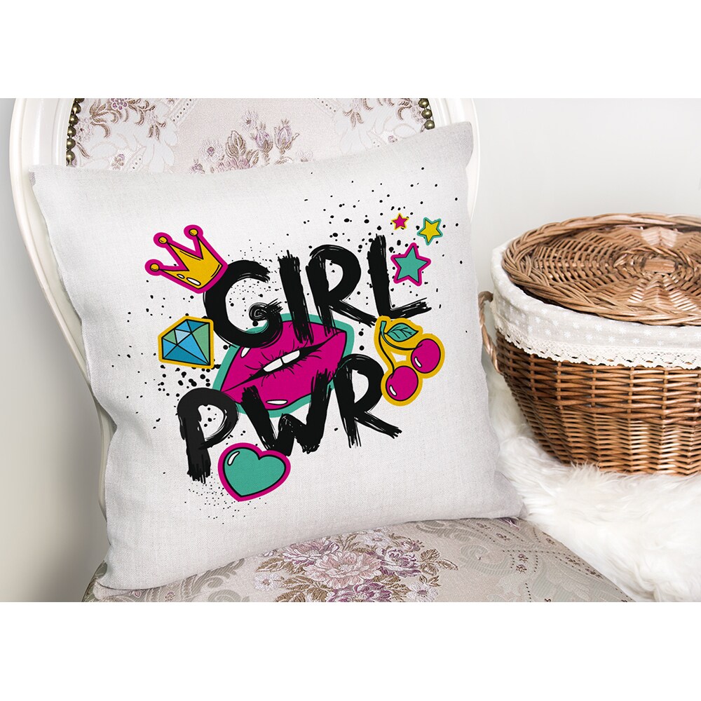 Fata perna decorativa Girl Power, 30% bumbac + 70% poliester, 43 x 43 cm, multicolor