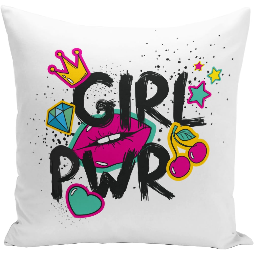 Fata perna decorativa Girl Power, 30% bumbac + 70% poliester, 43 x 43 cm, multicolor