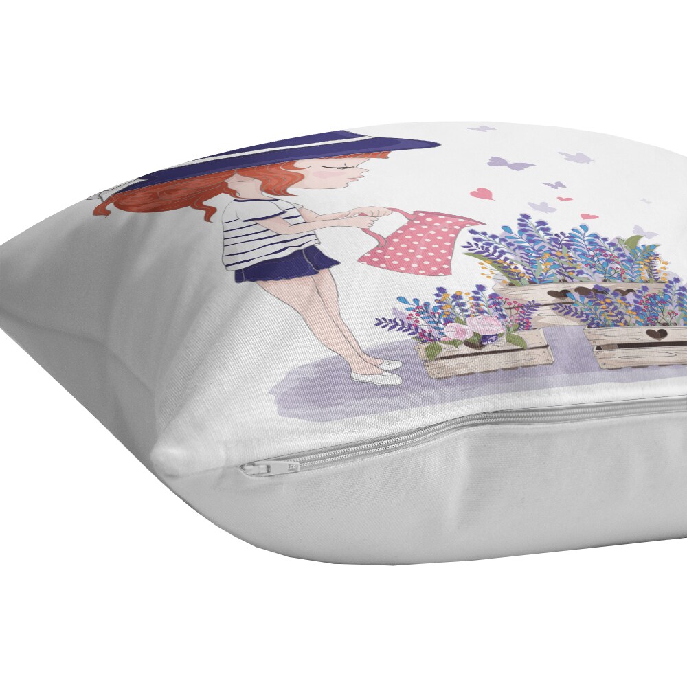 Fata perna decorativa Girl, 30% bumbac + 70% poliester, 43 x 43 cm, multicolor