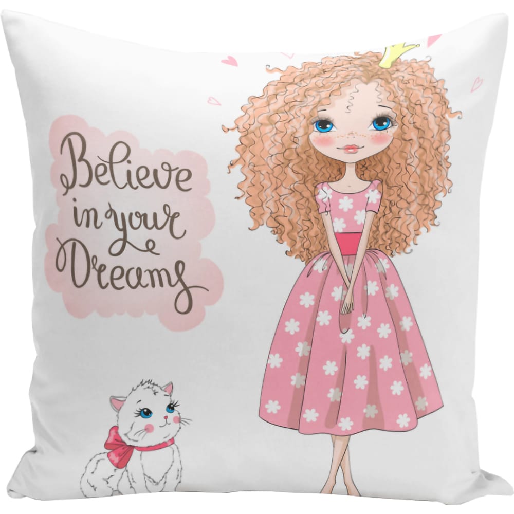 Fata perna decorativa Cute Girl, 30% bumbac + 70% poliester, 43 x 43 cm, multicolor