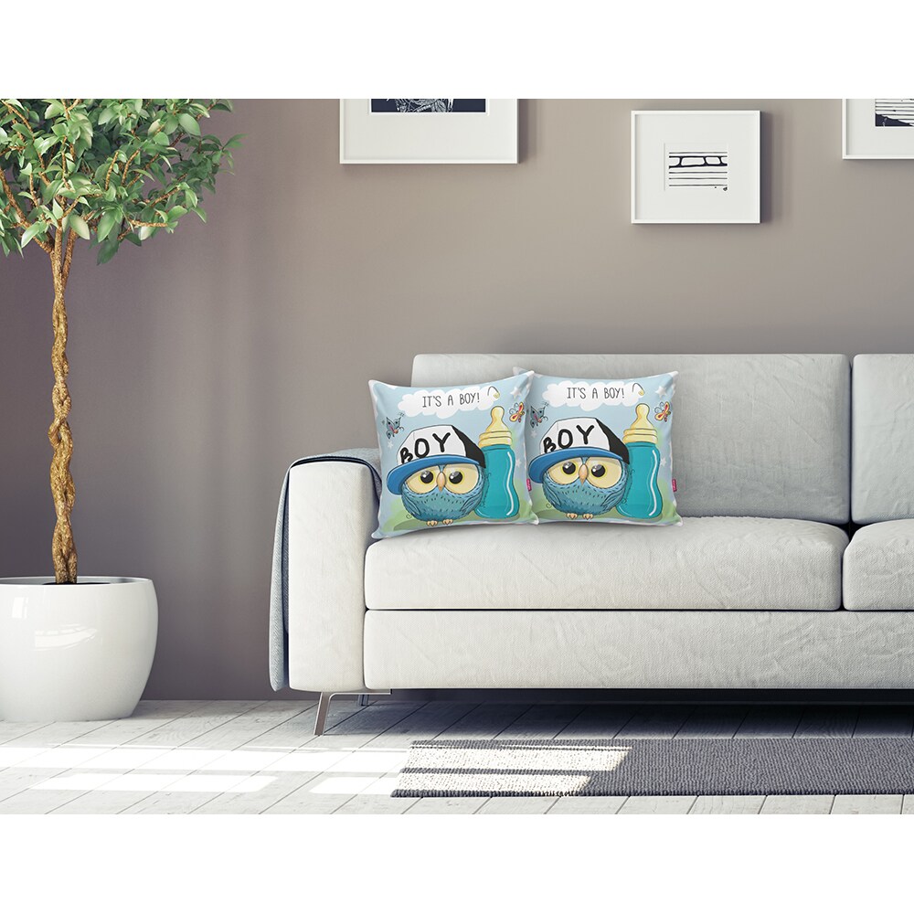 Fata perna decorativa Owl, 30% bumbac + 70% poliester, 43 x 43 cm, albastru