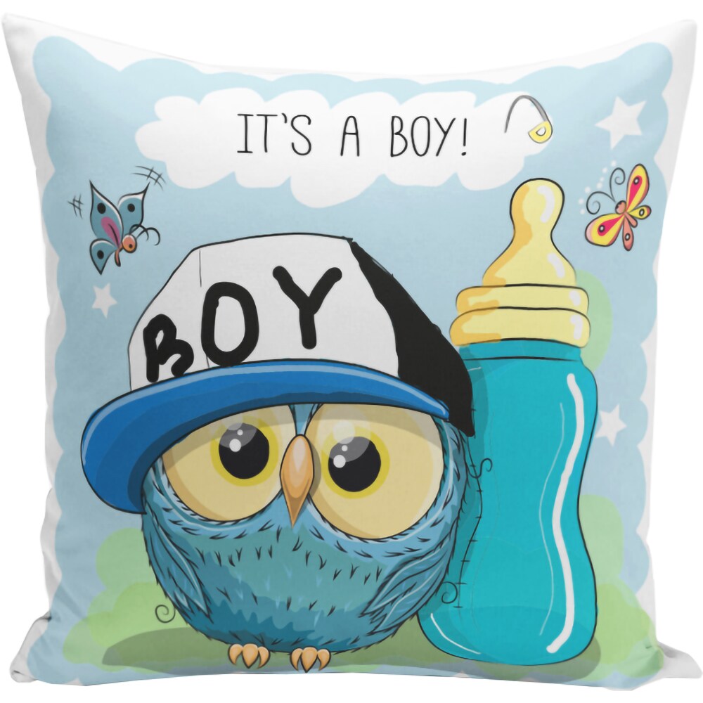 Fata perna decorativa Owl, 30% bumbac + 70% poliester, 43 x 43 cm, albastru