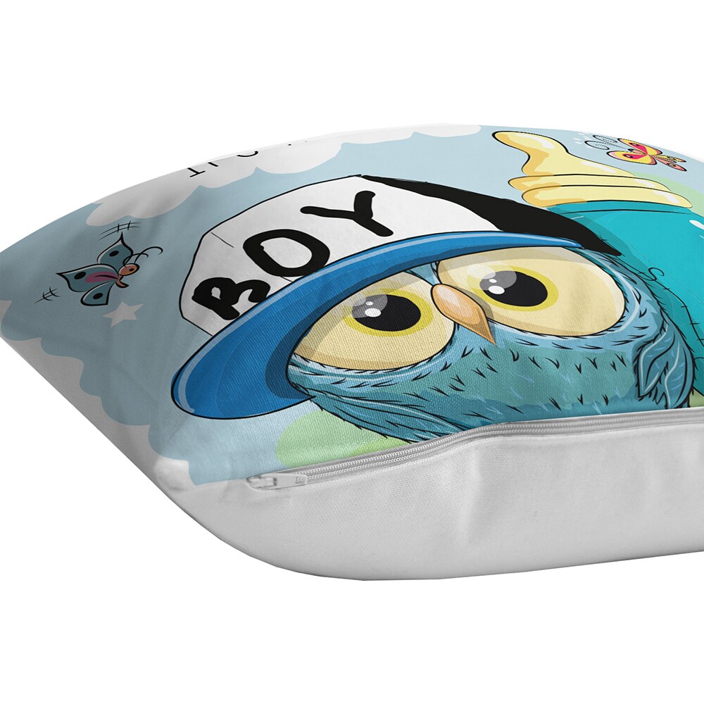 Fata perna decorativa Owl, 30% bumbac + 70% poliester, 43 x 43 cm, albastru