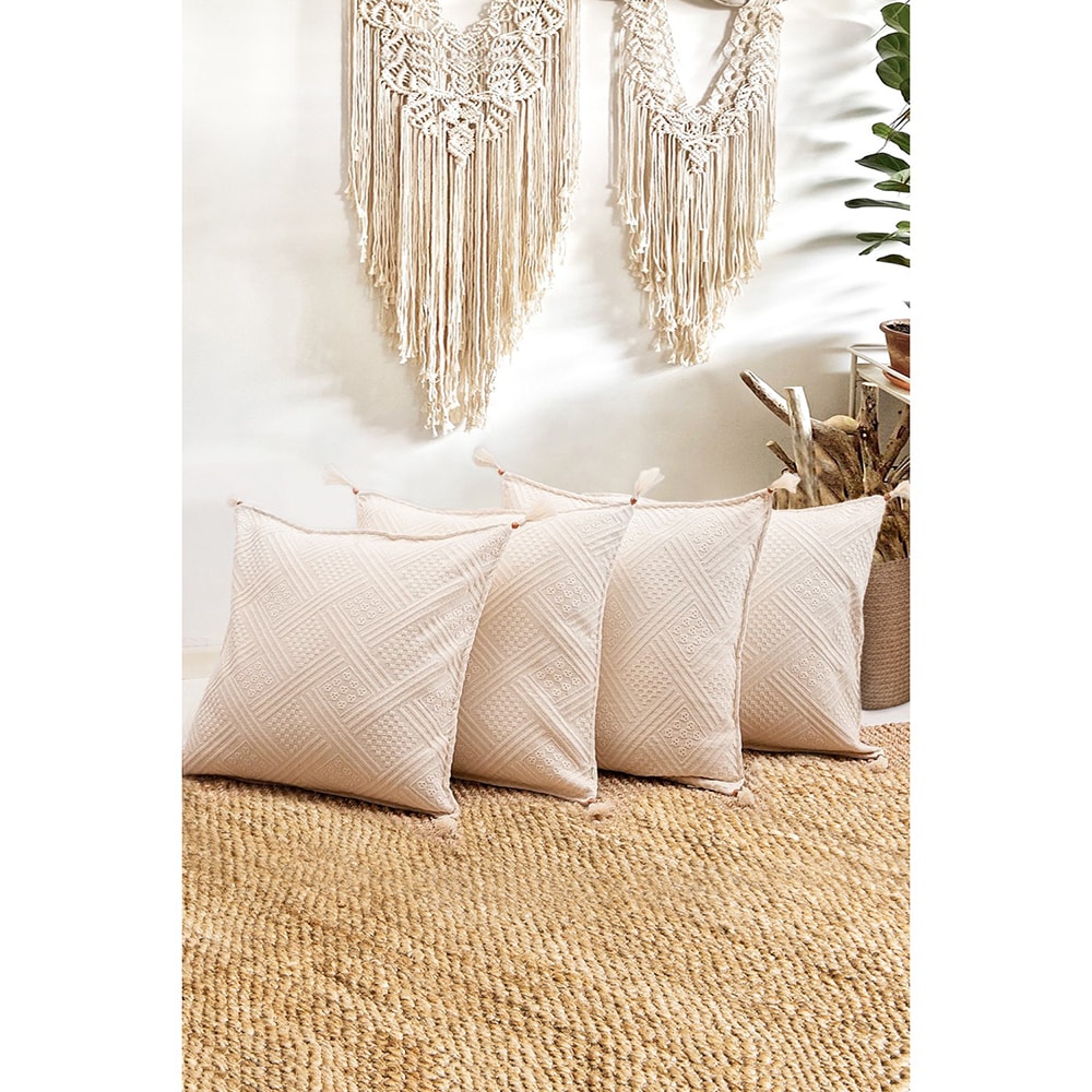 Set 4 fete de perna decorativa Natural, 100% bumbac, 55 x 55 cm, bej