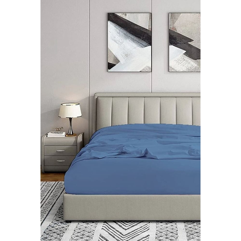 Cearsaf cu elastic pat MILA HOME, 100% bumbac ranforce, 120 x 200 cm, albastru inchis