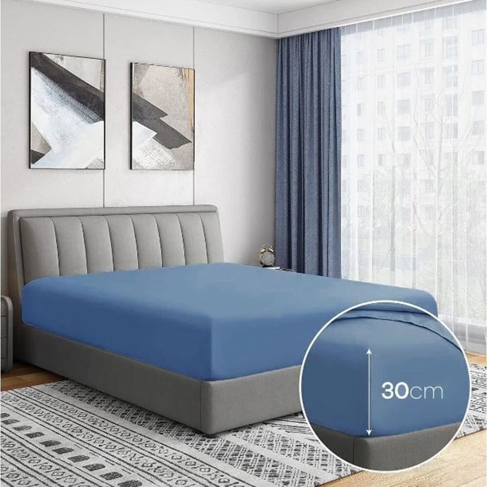 Cearsaf cu elastic pat MILA HOME, 100% bumbac ranforce, 120 x 200 cm, albastru inchis