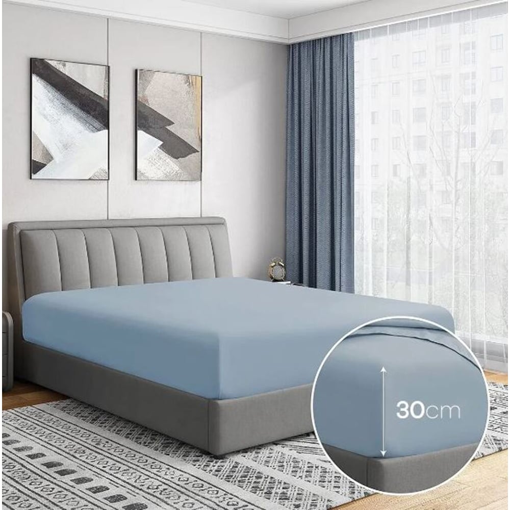 Cearsaf cu elastic pat MILA HOME, 100% bumbac ranforce, 180 x 200 cm, albastru deschis