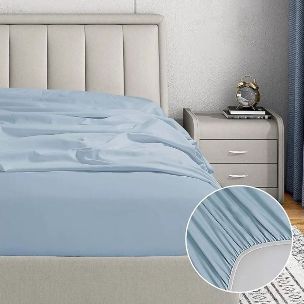 Cearsaf cu elastic pat MILA HOME, 100% bumbac ranforce, 180 x 200 cm, albastru deschis