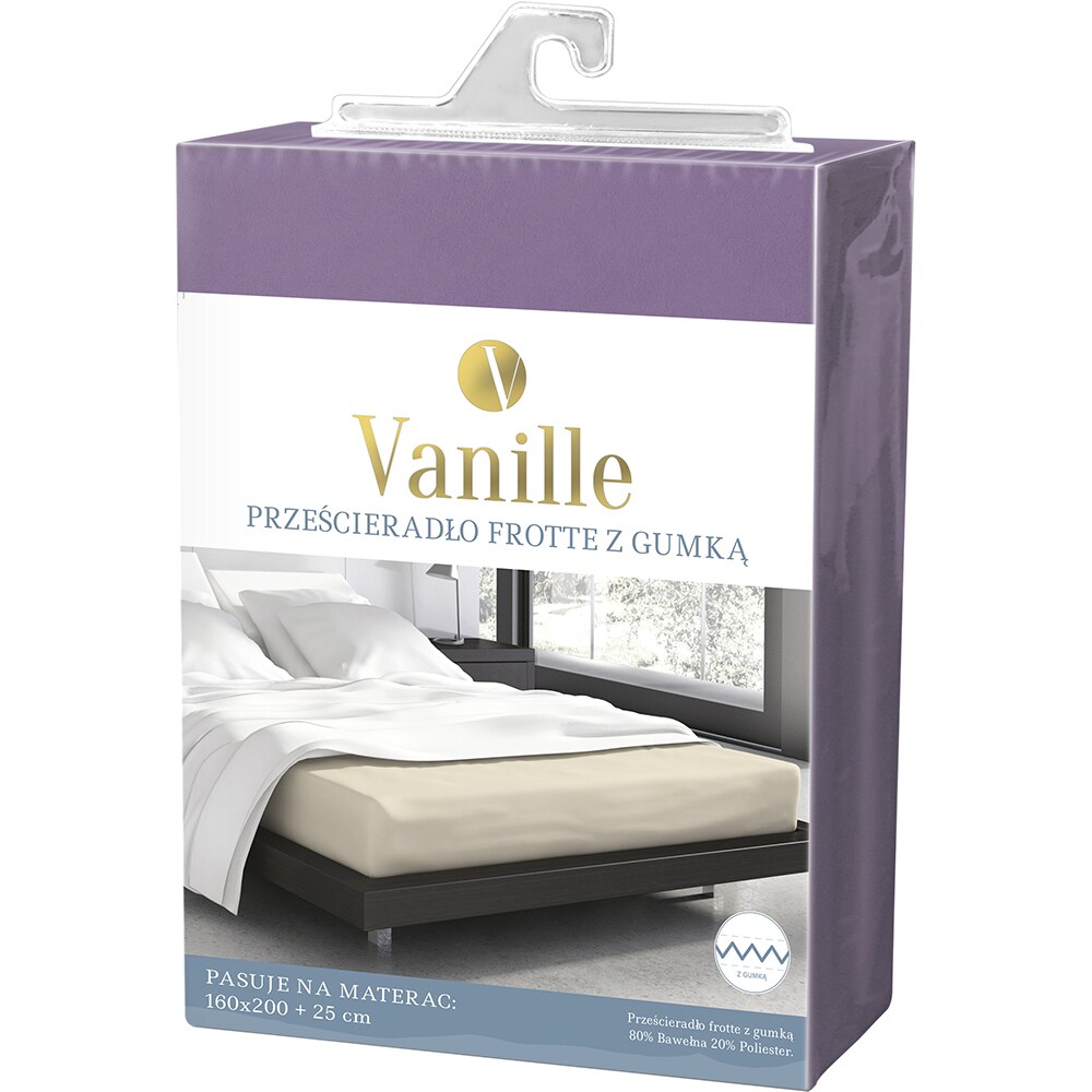 Cearsaf cu elastic pat FARO Vanille, 80% bumbac + 20% poliester, 90 x 200 cm, violet