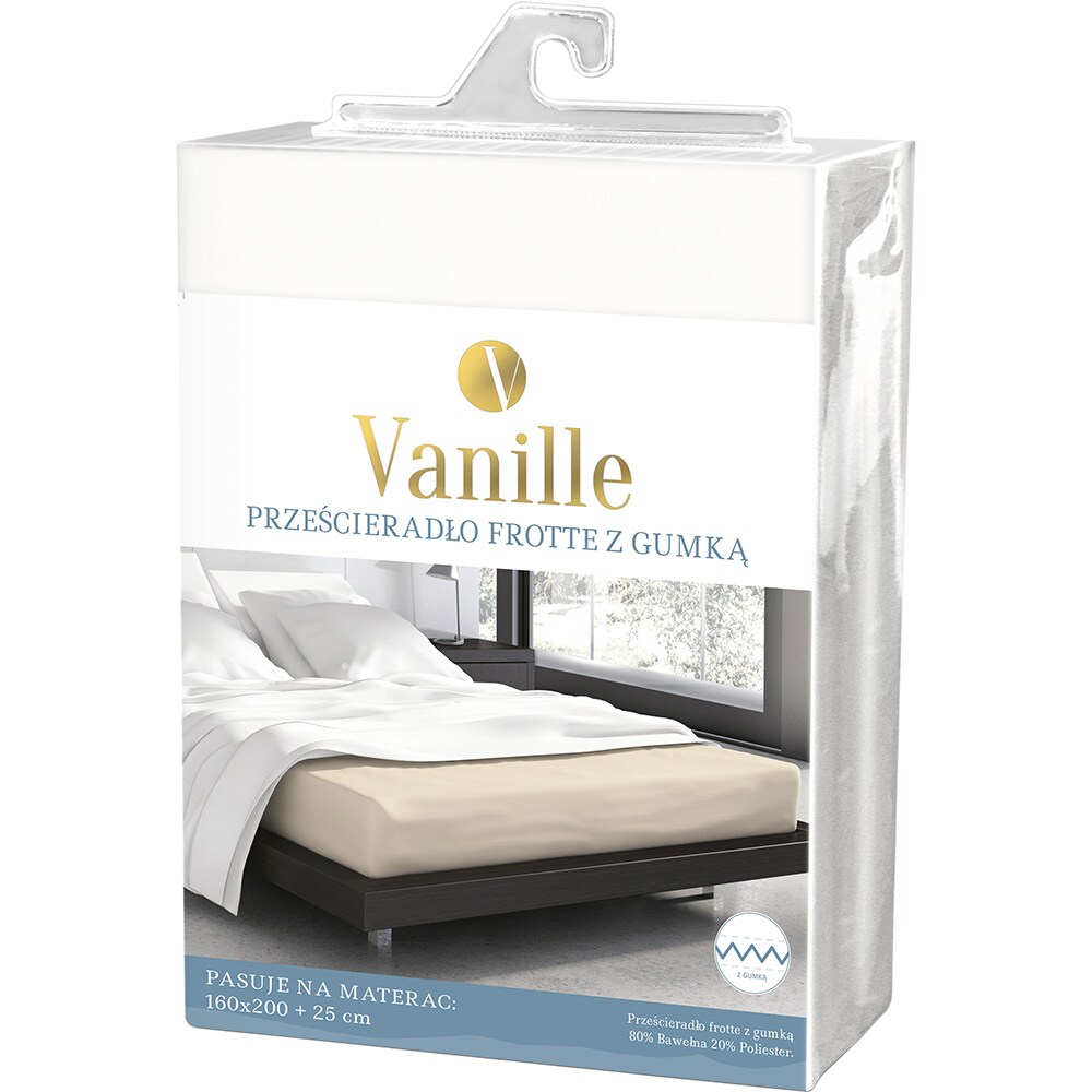 Cearsaf cu elastic pat FARO Vanille, 80% bumbac + 20% poliester, 160 x 200 cm, alb