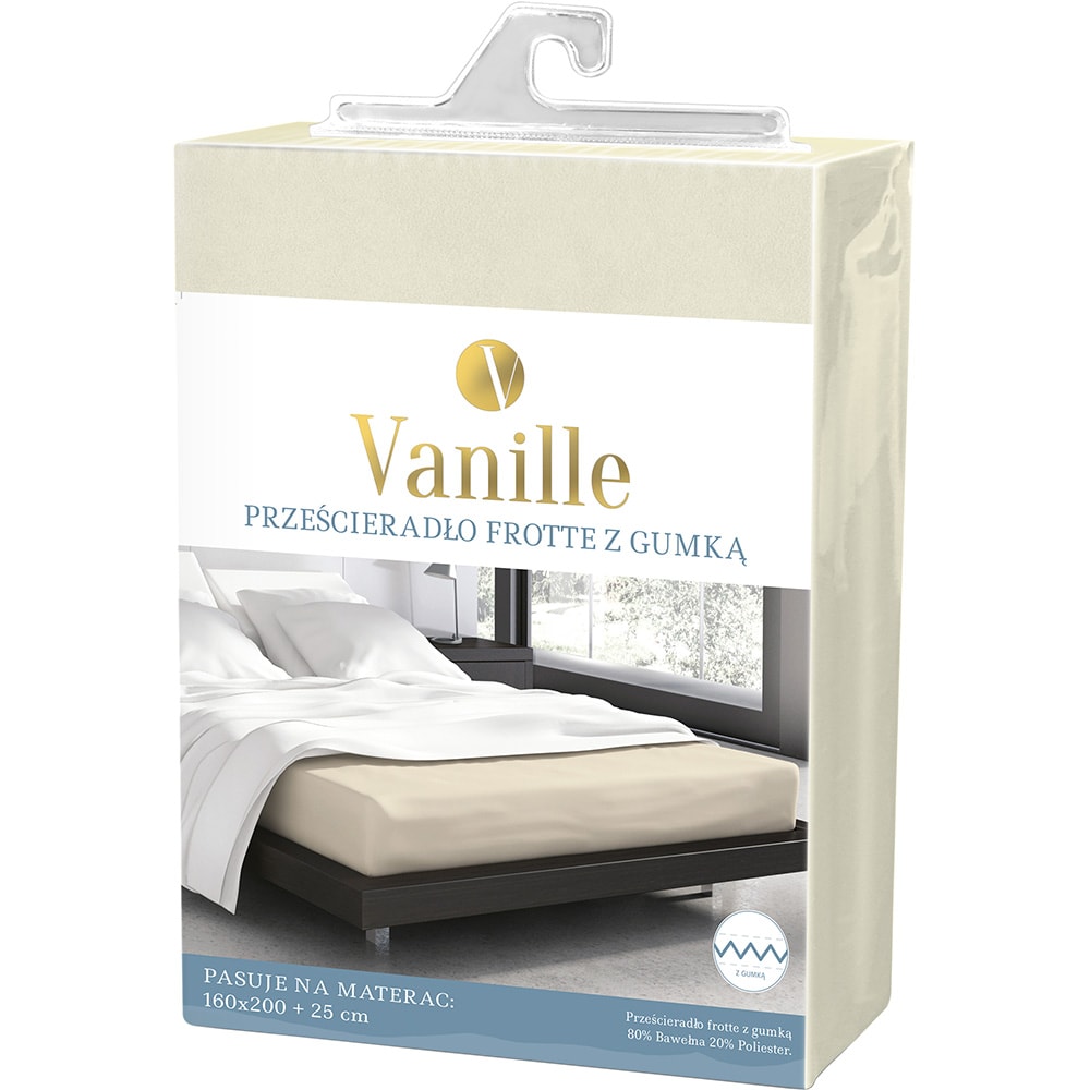 Cearsaf cu elastic pat FARO Vanille, 80% bumbac + 20% poliester, 160 x 200 cm, crem