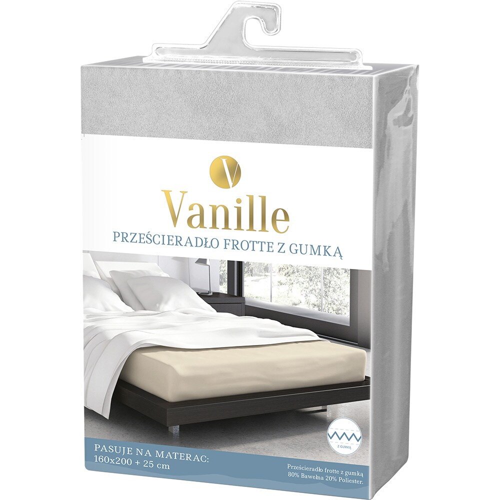 Cearsaf cu elastic pat FARO Vanille, 80% bumbac + 20% poliester, 160 x 200 cm, gri deschis