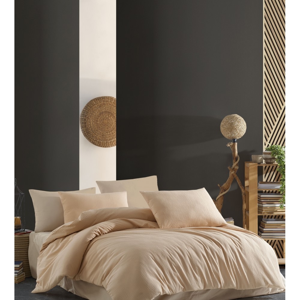 Lenjerie de pat Waffle Beige, 2 persoane, 100% bumbac, 200 x 200 cm, 4 piese