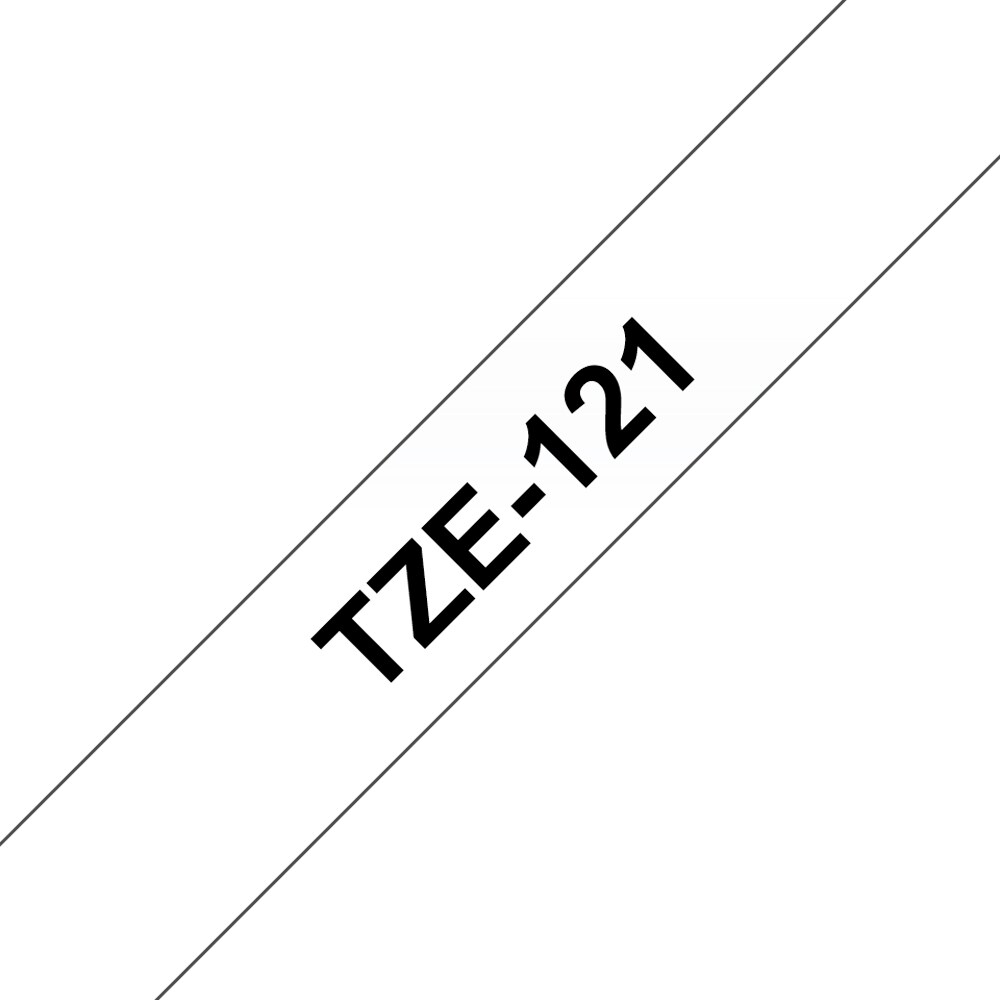 Banda etichete BROTHER TZe-121, 9 mm, 8 m, Negru pe Transparent