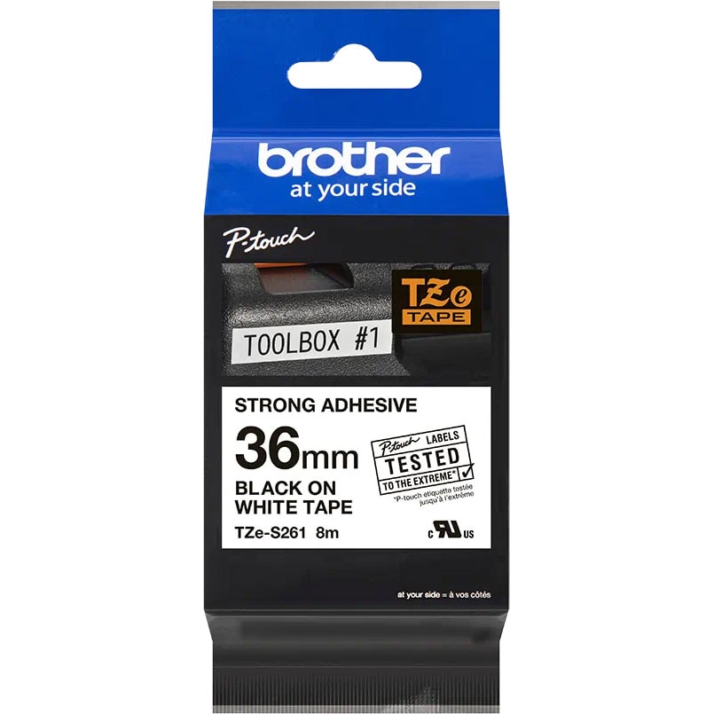 Banda etichete BROTHER TZe-S261, 36 mm, 8 m, Negru pe Alb