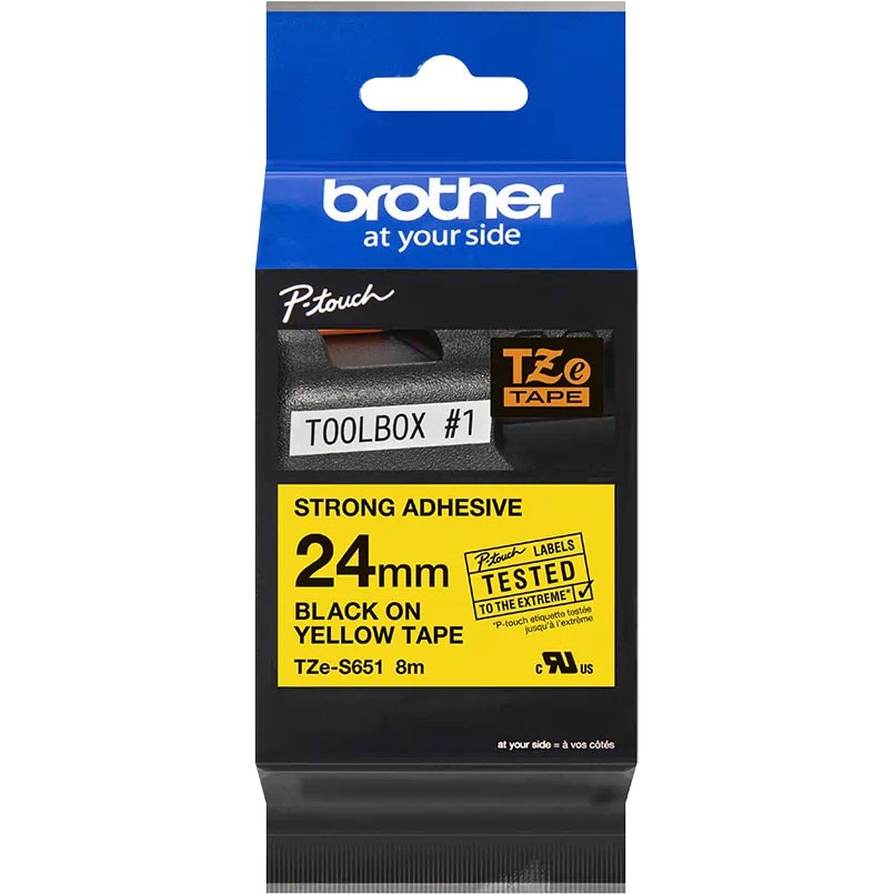 Banda etichete BROTHER TZe-S651, 24 mm, 8 m, Negru pe Galben