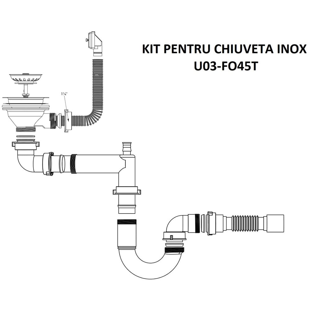 Kit scurgere chiuveta U03 FO45T, plastic si inox, alb