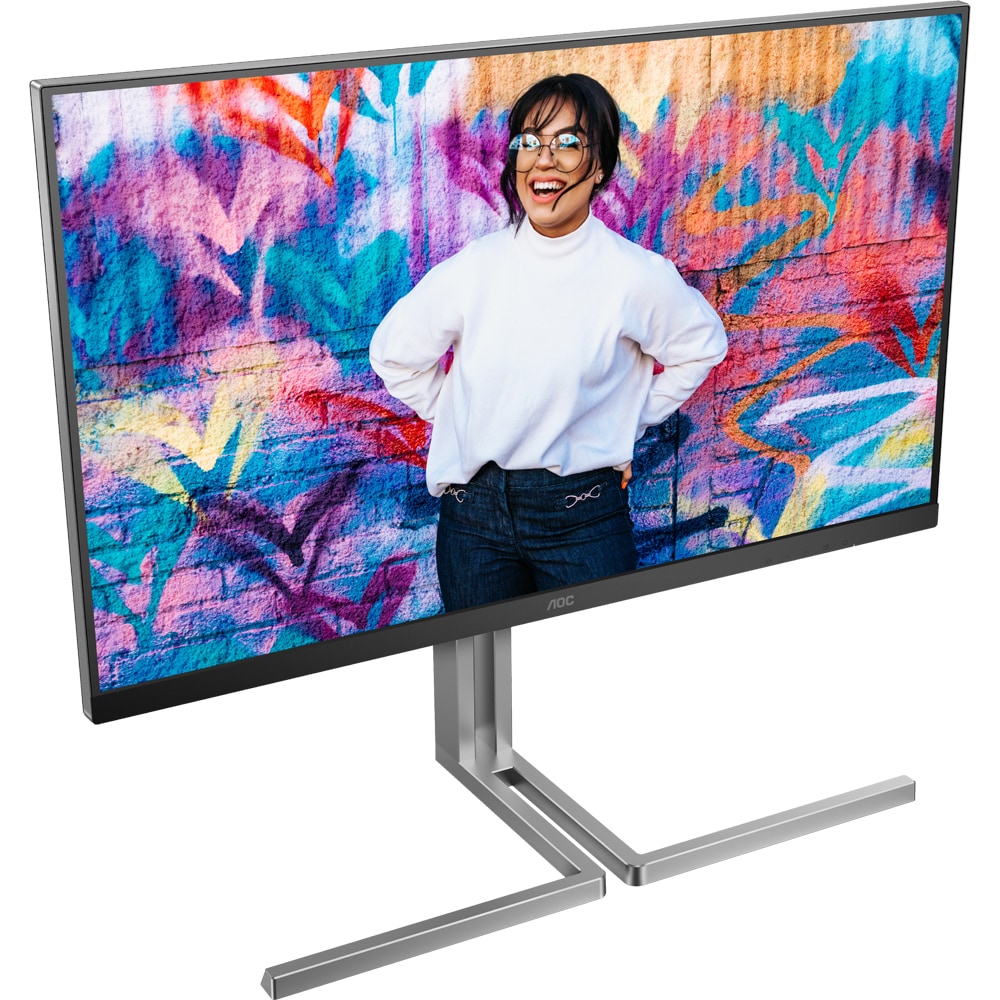 Monitor WLED Nano IPS AOC U32U3CV, 31.5" Ultra HD, 60Hz, Flicker Free, HDR400, boxe, pivot, argintiu-negru