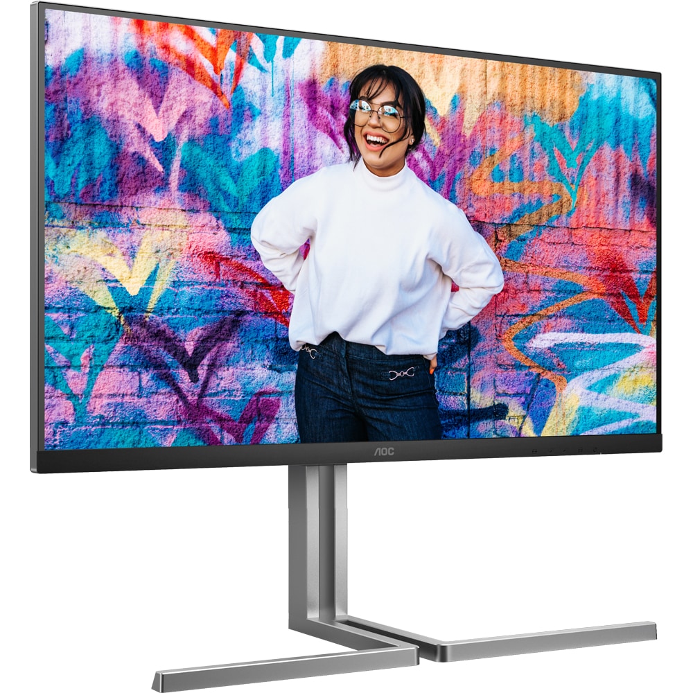 Monitor WLED Nano IPS AOC U32U3CV, 31.5" Ultra HD, 60Hz, Flicker Free, HDR400, boxe, pivot, argintiu-negru