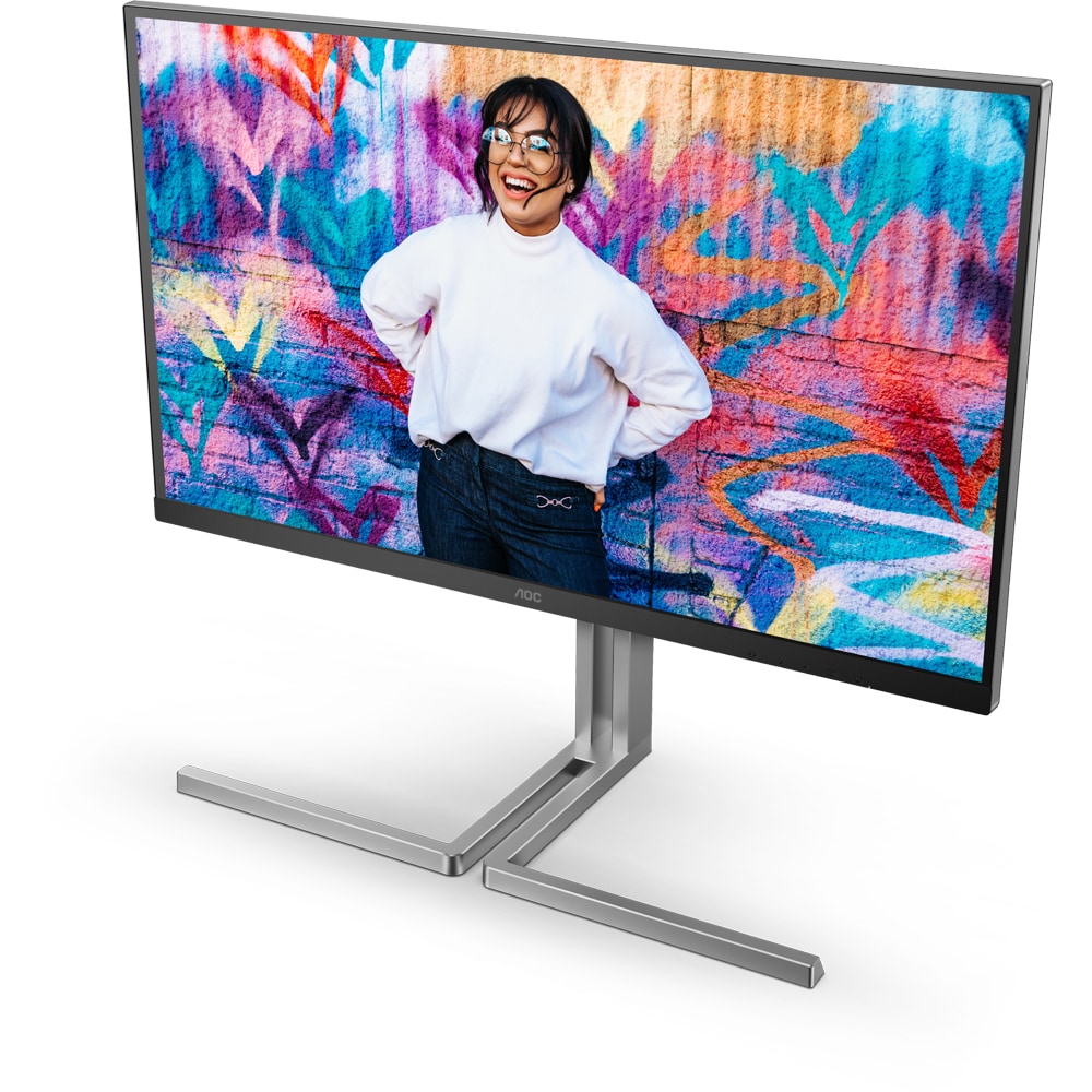 Monitor WLED Nano IPS AOC U32U3CV, 31.5" Ultra HD, 60Hz, Flicker Free, HDR400, boxe, pivot, argintiu-negru