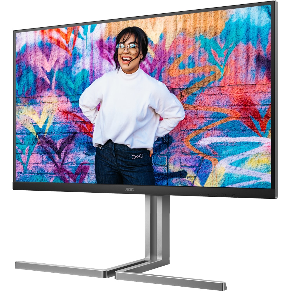 Monitor WLED Nano IPS AOC U32U3CV, 31.5" Ultra HD, 60Hz, Flicker Free, HDR400, boxe, pivot, argintiu-negru