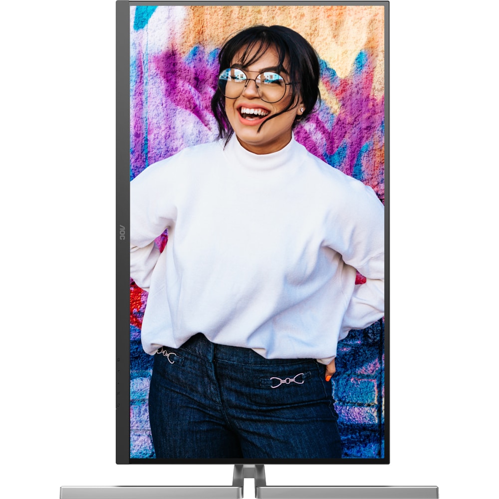 Monitor WLED Nano IPS AOC U32U3CV, 31.5" Ultra HD, 60Hz, Flicker Free, HDR400, boxe, pivot, argintiu-negru