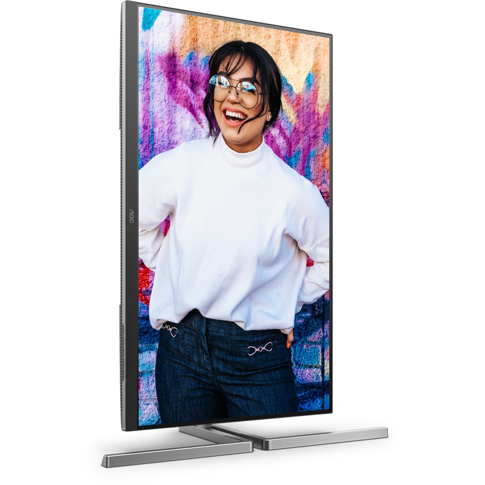 Monitor WLED Nano IPS AOC U32U3CV, 31.5" Ultra HD, 60Hz, Flicker Free, HDR400, boxe, pivot, argintiu-negru