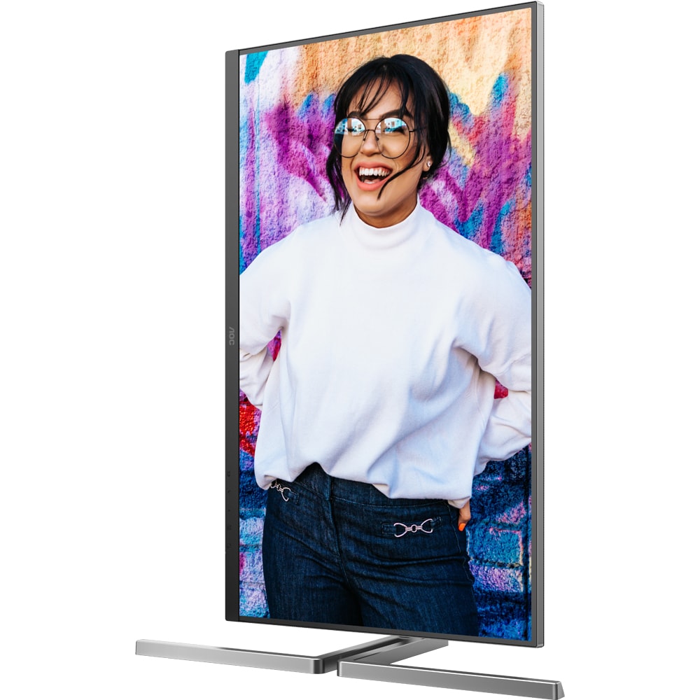 Monitor WLED Nano IPS AOC U32U3CV, 31.5" Ultra HD, 60Hz, Flicker Free, HDR400, boxe, pivot, argintiu-negru