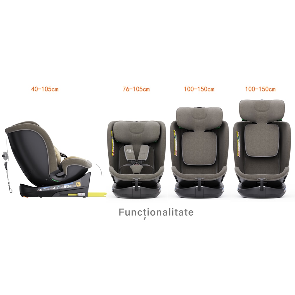 Scaun auto BUF BOOF B-Joy Deluxe rotativ 360 grade BJOYLIGHTBROWN, Isofix, 0-36 kg, i-Size, maro-negru