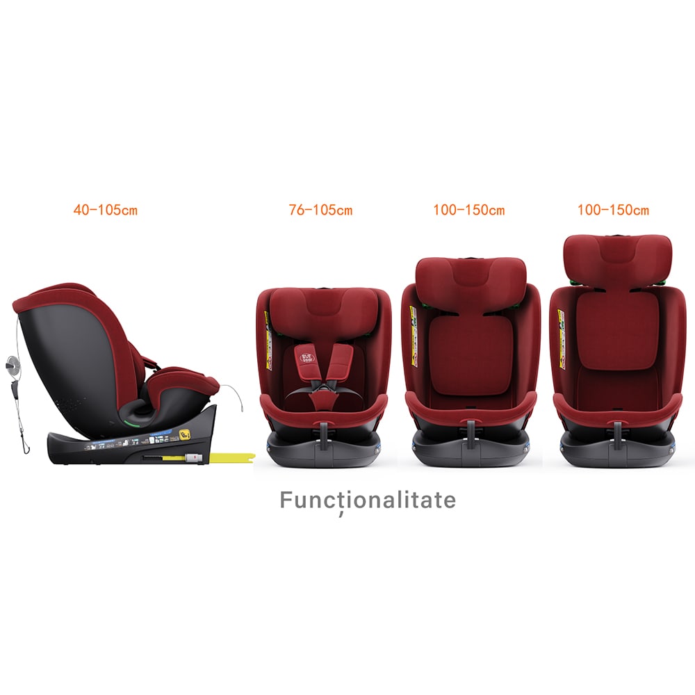 Scaun auto BUF BOOF B-Joy Deluxe rotativ 360 grade BJOYRED, Isofix, 0-36 kg, i-Size, rosu-negru