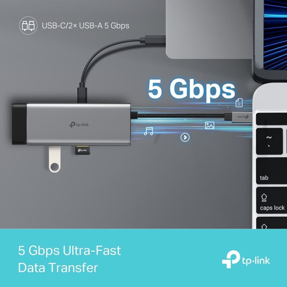 Hub USB TP-LINK UH5020C, USB Type-C, argintiu-negru
