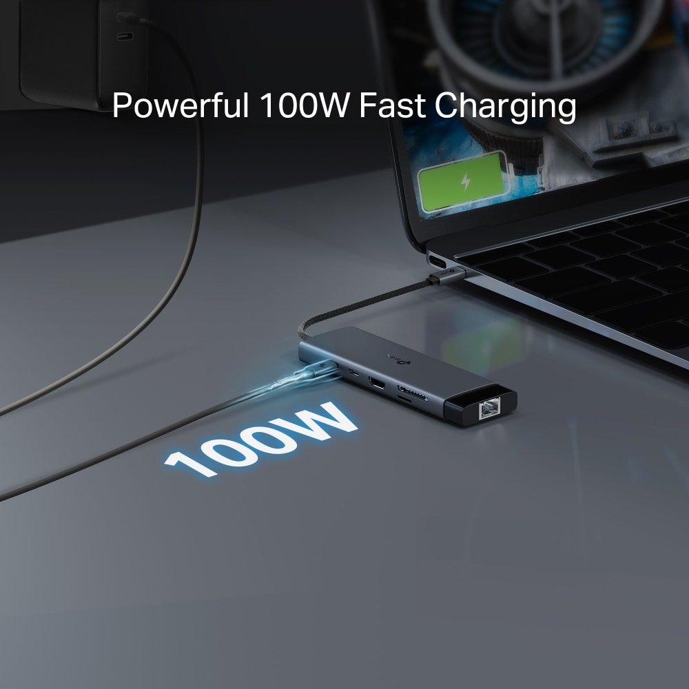 Hub USB TP-LINK UH9120C, USB Type-C, argintiu-negru