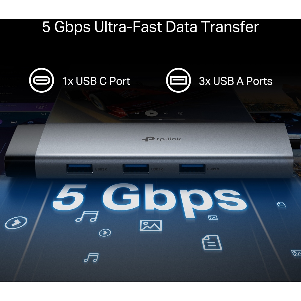 Hub USB TP-LINK UH9120C, USB Type-C, argintiu-negru