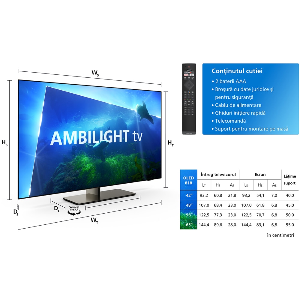 Televizor OLED Smart PHILIPS 42OLED818, Ultra HD 4K, HDR10+, 106cm